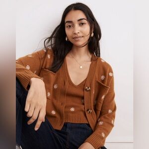 Madewell Floral-Embroidered Cardigan Sweater and Tank set, size small, wool